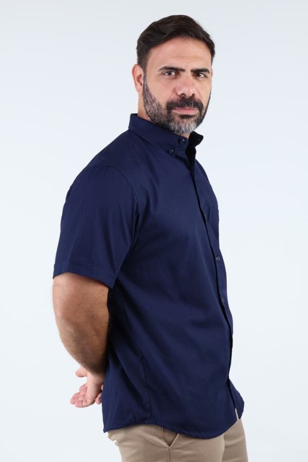 Camisa de Vestir Casual Uniforme Manga Corta Azul Marino para Hombre